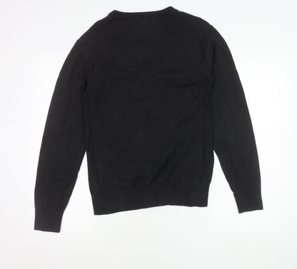 Next Mens Black V-Neck Knit Jumper M Regular Long Sleeve Pullover