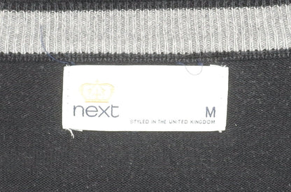 Next Mens Black V-Neck Knit Jumper M Regular Long Sleeve Pullover