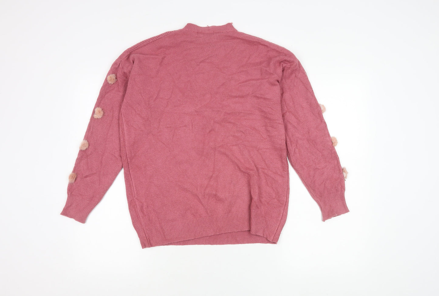 Donia Max Womens Pink Crew Neck Pullover Jumper One Size Fur Trim