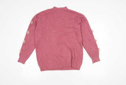 Donia Max Womens Pink Crew Neck Pullover Jumper One Size Fur Trim