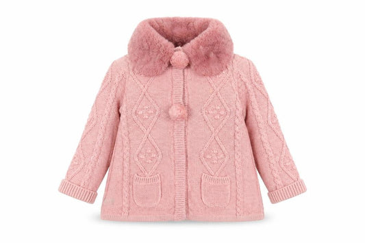 Monsoon Girls Pink Faux Fur Collar Cardigan Jumper 2-3 Years Long Sleeve