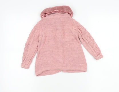 Monsoon Girls Pink Faux Fur Collar Cardigan Jumper 2-3 Years Long Sleeve