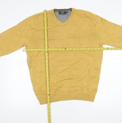 Maine New England Men's Yellow Cotton V-Neck Jumper Size M