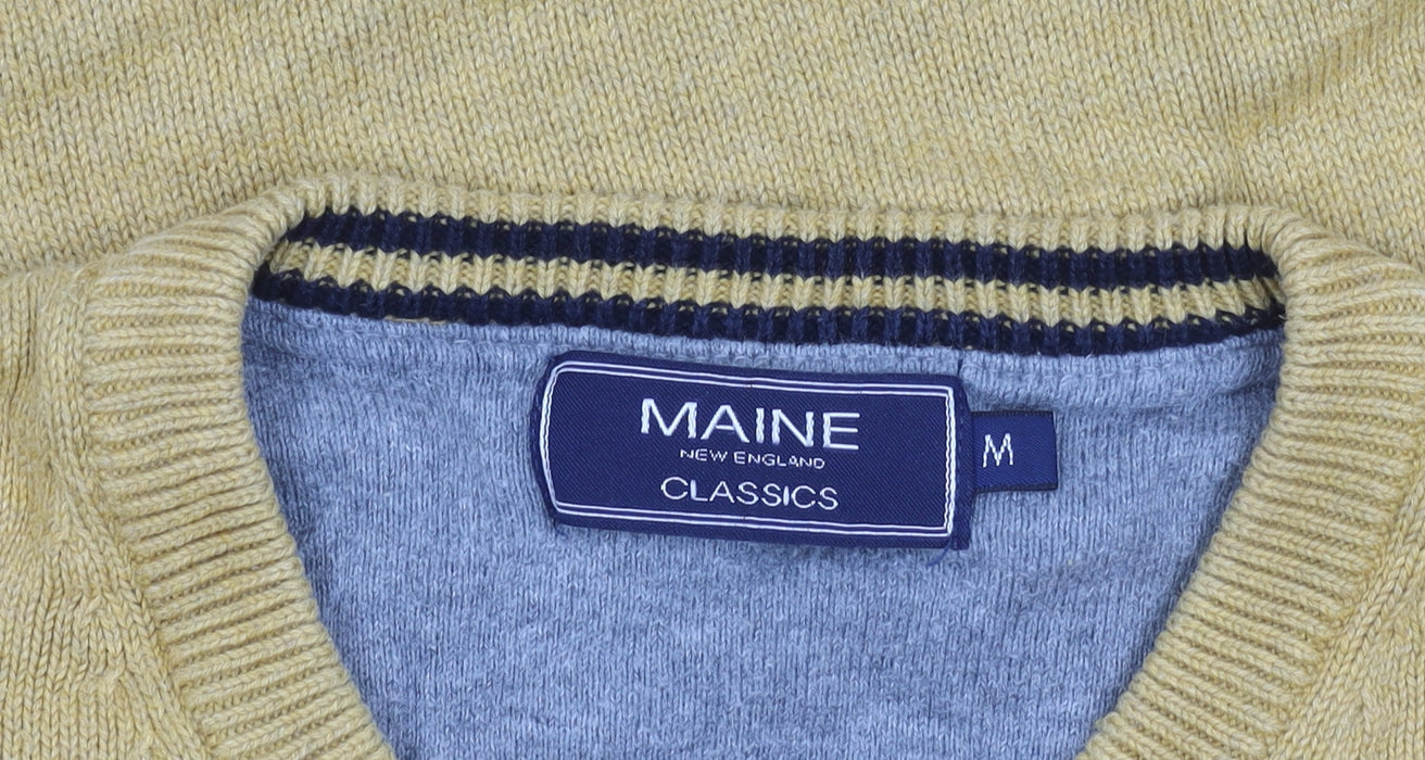 Maine New England Men's Yellow Cotton V-Neck Jumper Size M