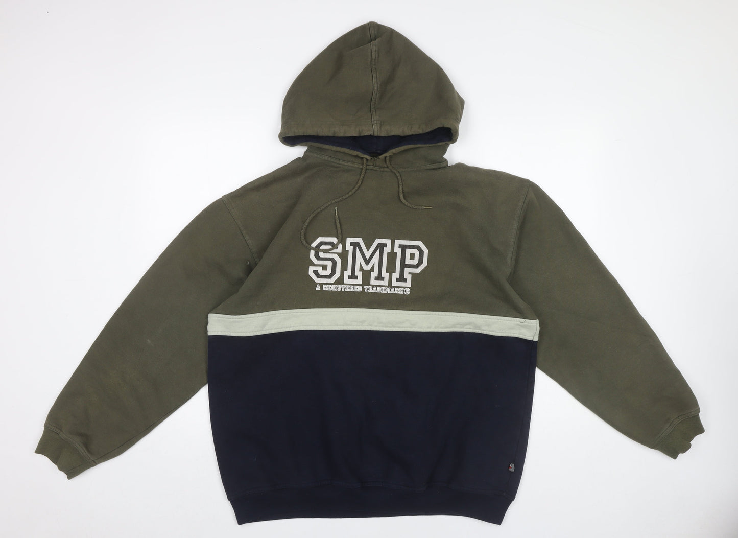 SMP Clothing Mens Green Blue Pullover Hoodie Size M Logo Graphic
