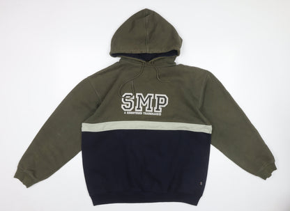 SMP Clothing Mens Green Blue Pullover Hoodie Size M Logo Graphic