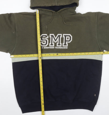 SMP Clothing Mens Green Blue Pullover Hoodie Size M Logo Graphic