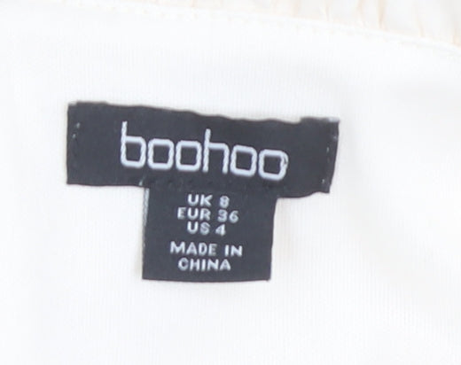 Boohoo Women Ivory Mini Dress Size 8 Puff Sleeve Square Neck Party