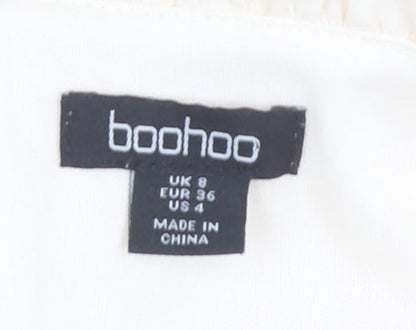 Boohoo Women Ivory Mini Dress Size 8 Puff Sleeve Square Neck Party