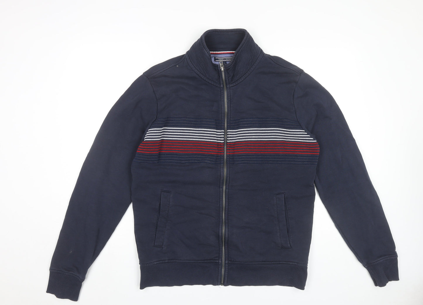 Tommy Hilfiger Men’s Blue Full Zip Sweatshirt L Striped Casual