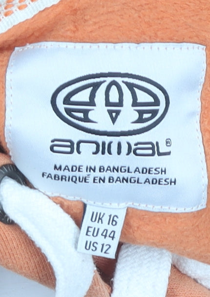 Animal Women’s Orange Pullover Hoodie UK 16 Graphic Print Cotton