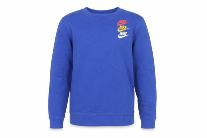 Front view of Nike boys’ blue pullover sweatshirt m 10-11y long sleeve logo graphic