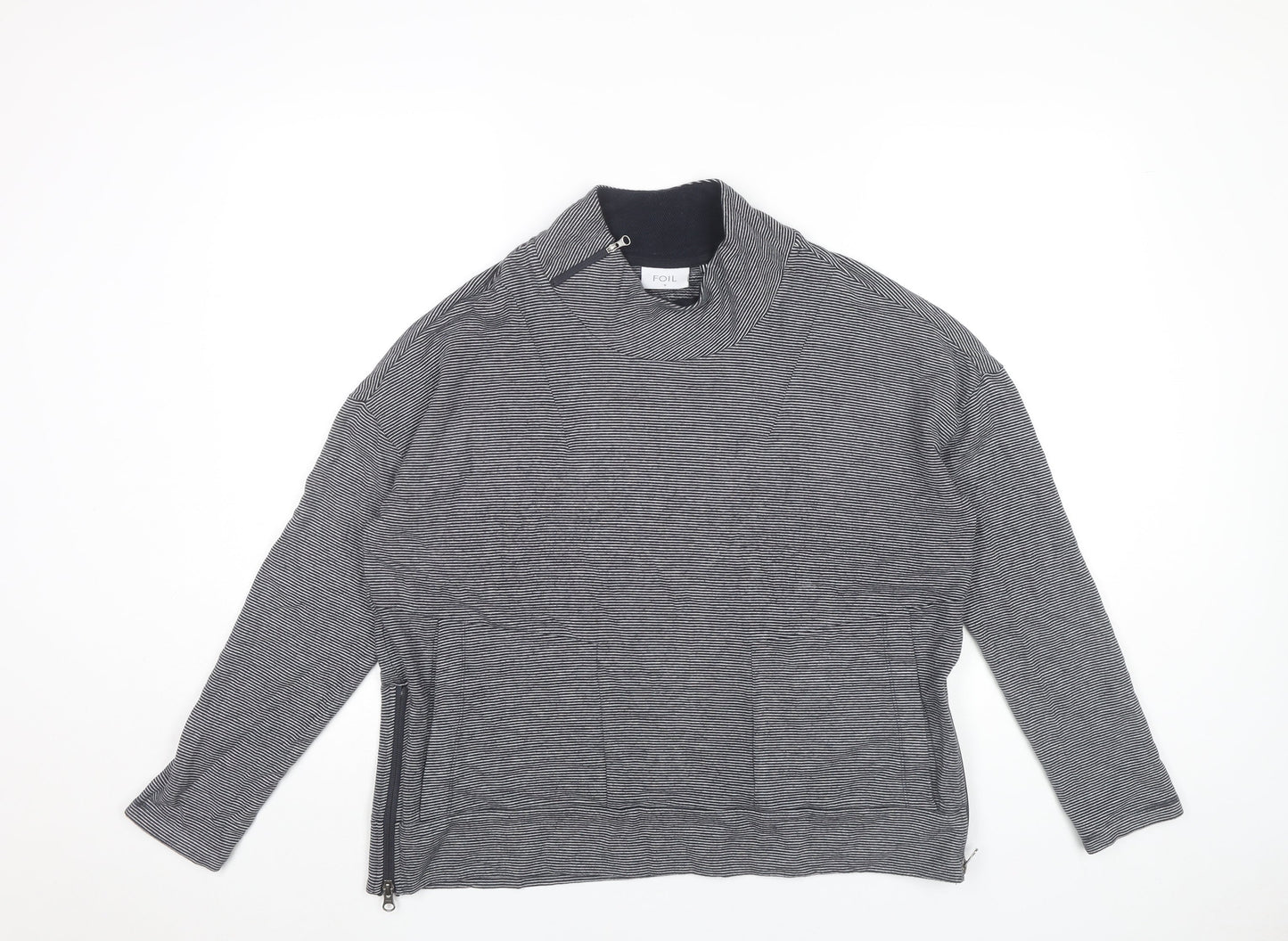 Foil Women’s Grey Striped Sweatshirt Small Roll Neck Zip Detail