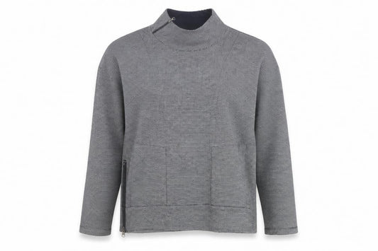 Foil Women’s Grey Striped Sweatshirt Small Roll Neck Zip Detail