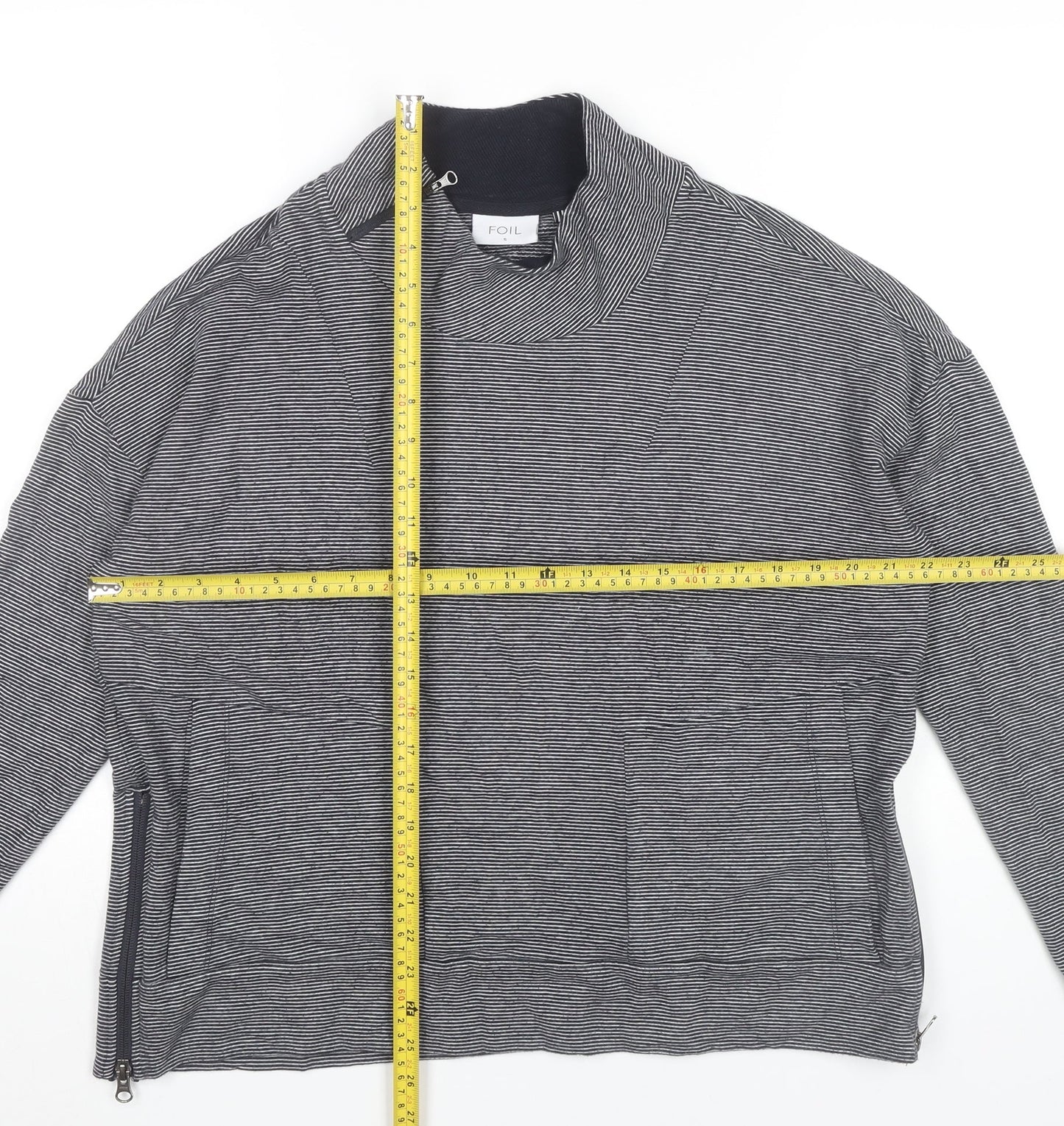 Foil Women’s Grey Striped Sweatshirt Small Roll Neck Zip Detail