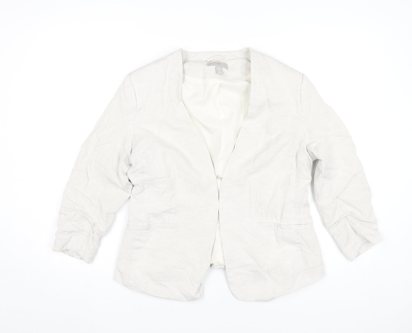 H&M Women Ivory Linen Blend Blazer UK 14 Classic Workwear