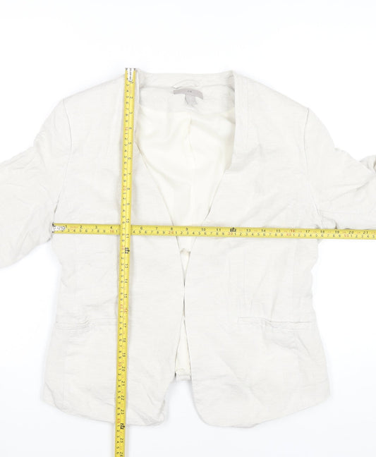H&M Women Ivory Linen Blend Blazer UK 14 Classic Workwear