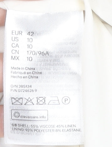 H&M Women Ivory Linen Blend Blazer UK 14 Classic Workwear