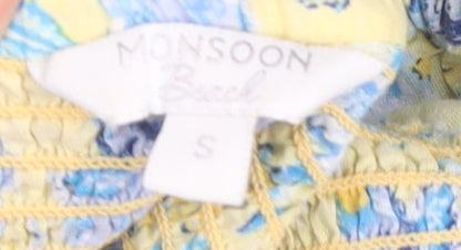 Monsoon Women’s Yellow Blue Floral Midi A-Line Cotton Dress S