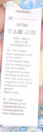 Monsoon Women’s Yellow Blue Floral Midi A-Line Cotton Dress S