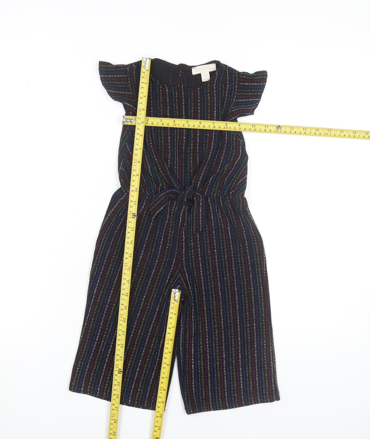 Primark Girls Black Striped Party Jumpsuit 4-5Y Short Sleeve Knitwear
