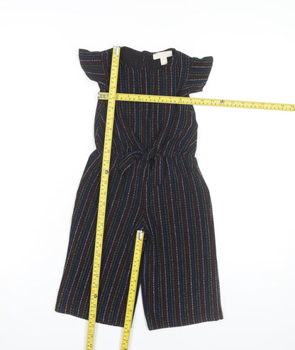 Primark Girls Black Striped Party Jumpsuit 4-5Y Short Sleeve Knitwear
