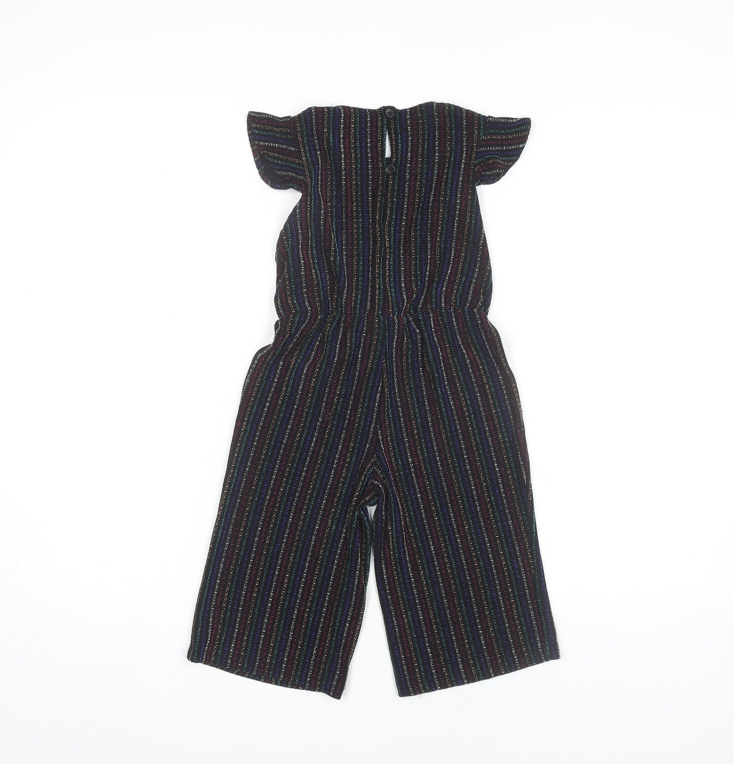 Primark Girls Black Striped Party Jumpsuit 4-5Y Short Sleeve Knitwear
