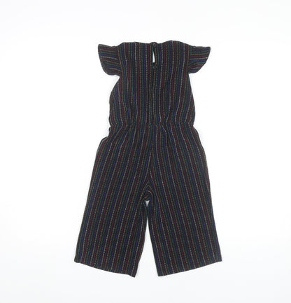 Primark Girls Black Striped Party Jumpsuit 4-5Y Short Sleeve Knitwear