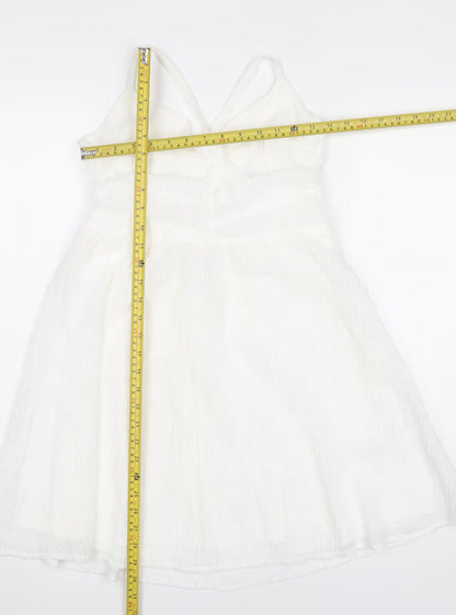 H&M Women’s White V-Neck A-Line Dress Size 14 Sleeveless Lace-Up