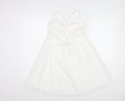 H&M Women’s White V-Neck A-Line Dress Size 14 Sleeveless Lace-Up