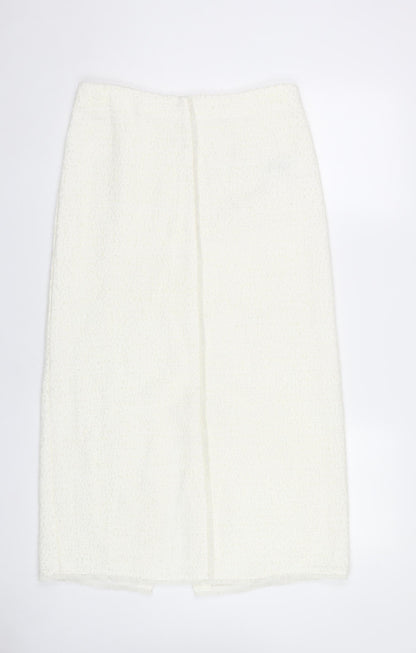 Marks and Spencer Women White Size 12 Wool Blend Midi Pencil Skirt