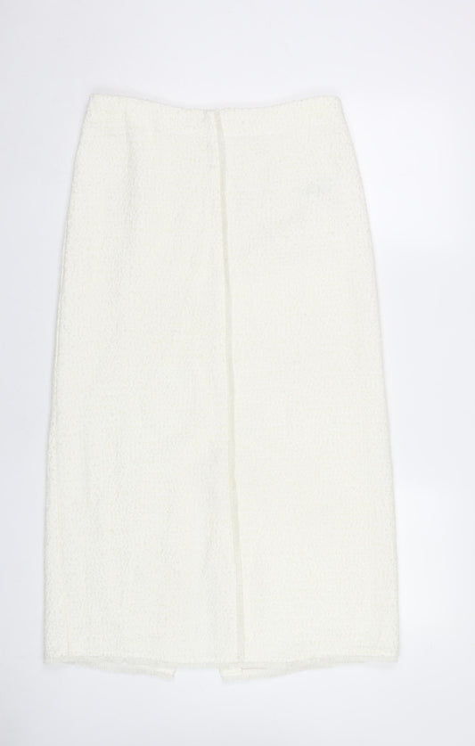 Marks and Spencer Women White Size 12 Wool Blend Midi Pencil Skirt
