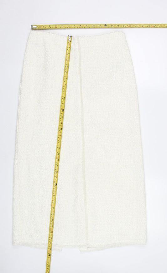 Marks and Spencer Women White Size 12 Wool Blend Midi Pencil Skirt