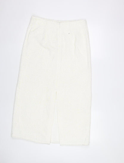 Marks and Spencer Women White Size 12 Wool Blend Midi Pencil Skirt