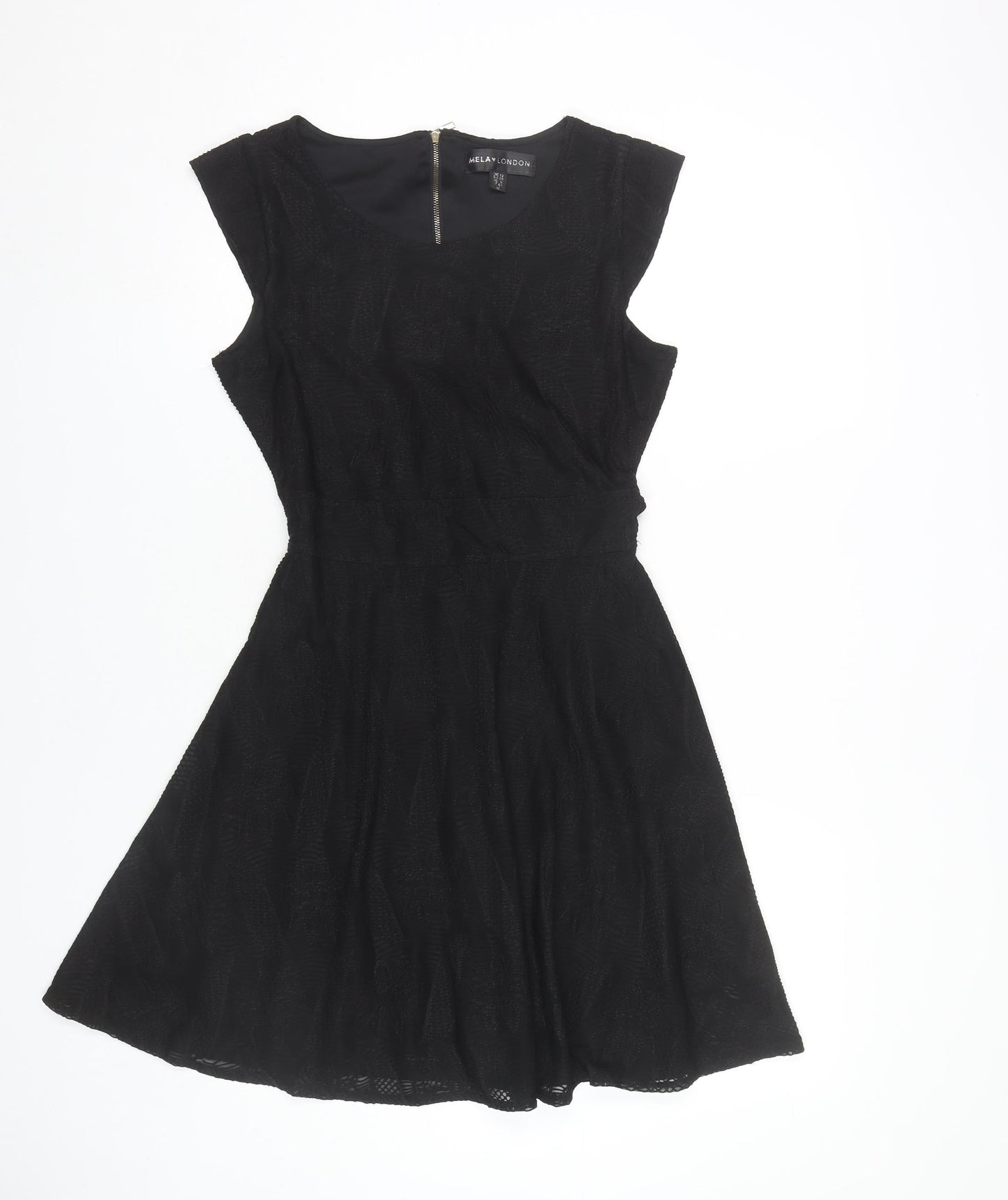 Mela London Women Black Size 12 Fit & Flare Belted Cocktail Dress