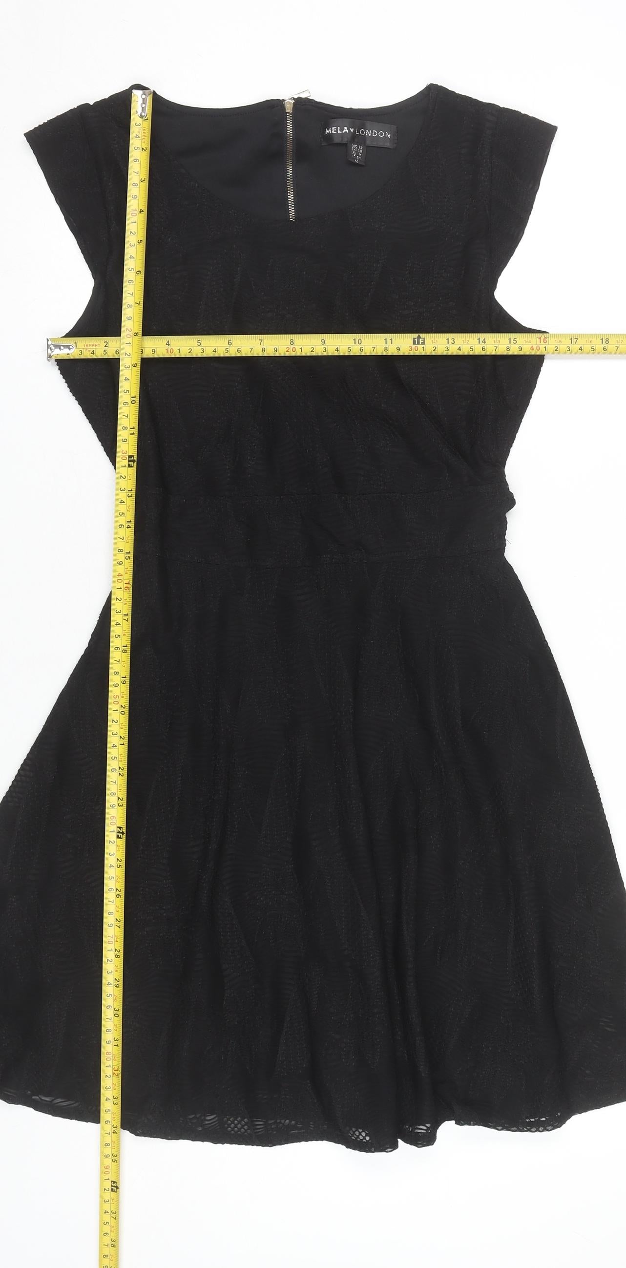 Mela London Women Black Size 12 Fit & Flare Belted Cocktail Dress