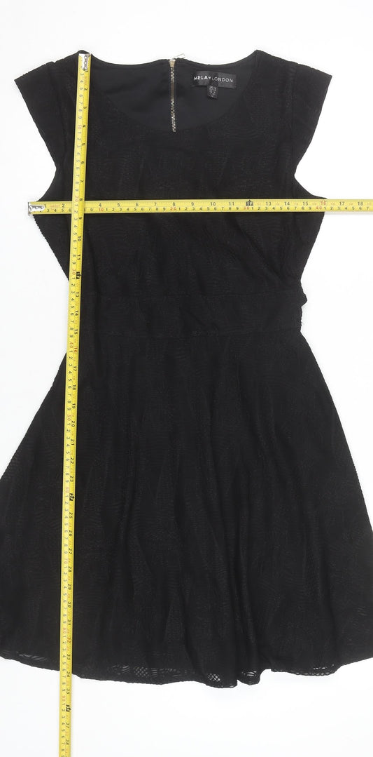 Mela London Women Black Size 12 Fit & Flare Belted Cocktail Dress