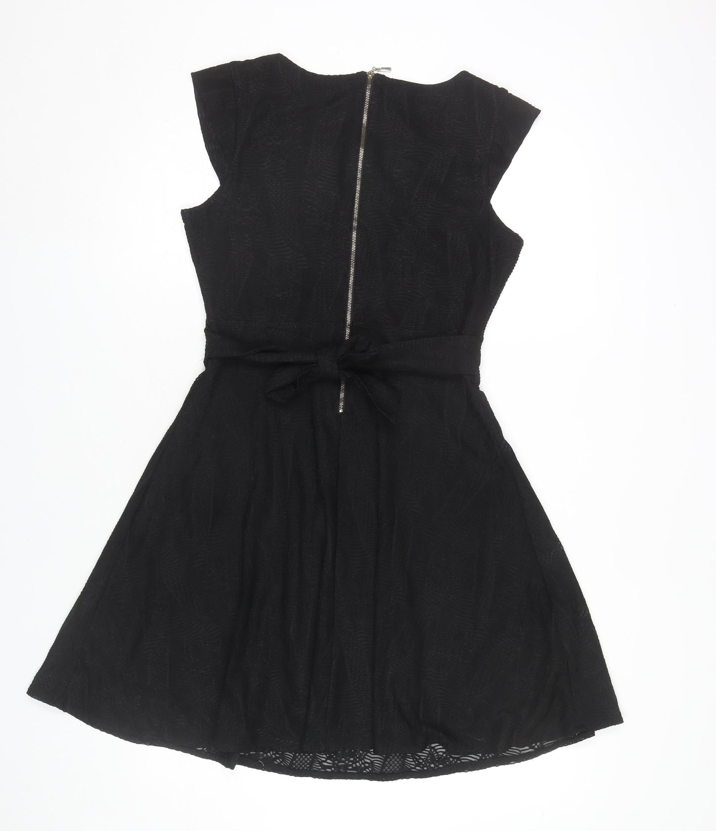 Mela London Women Black Size 12 Fit & Flare Belted Cocktail Dress