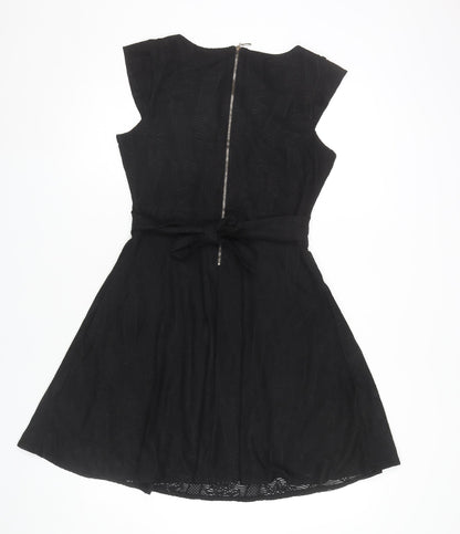 Mela London Women Black Size 12 Fit & Flare Belted Cocktail Dress