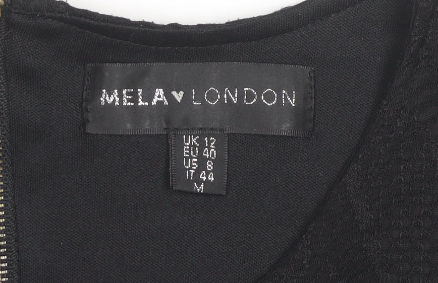 Mela London Women Black Size 12 Fit & Flare Belted Cocktail Dress