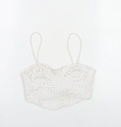 Bershka Women White Lace Camisole Tank Top L Party Summer