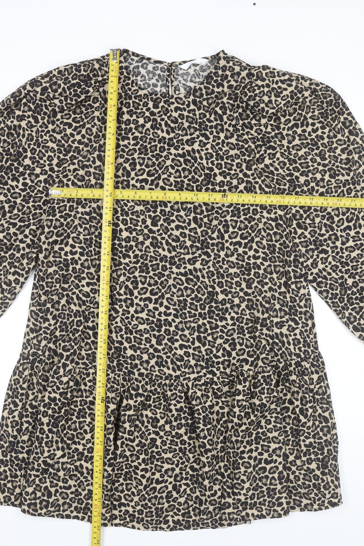 Marks and Spencer Girls Beige Black Animal Print Shift Dress 12-13Y