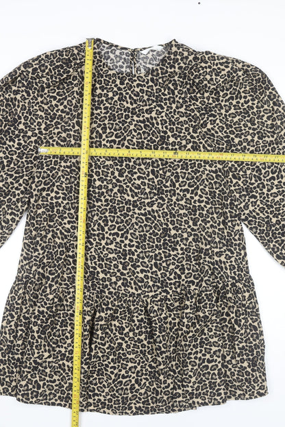 Marks and Spencer Girls Beige Black Animal Print Shift Dress 12-13Y