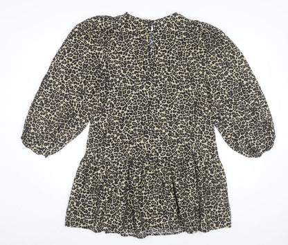 Marks and Spencer Girls Beige Black Animal Print Shift Dress 12-13Y