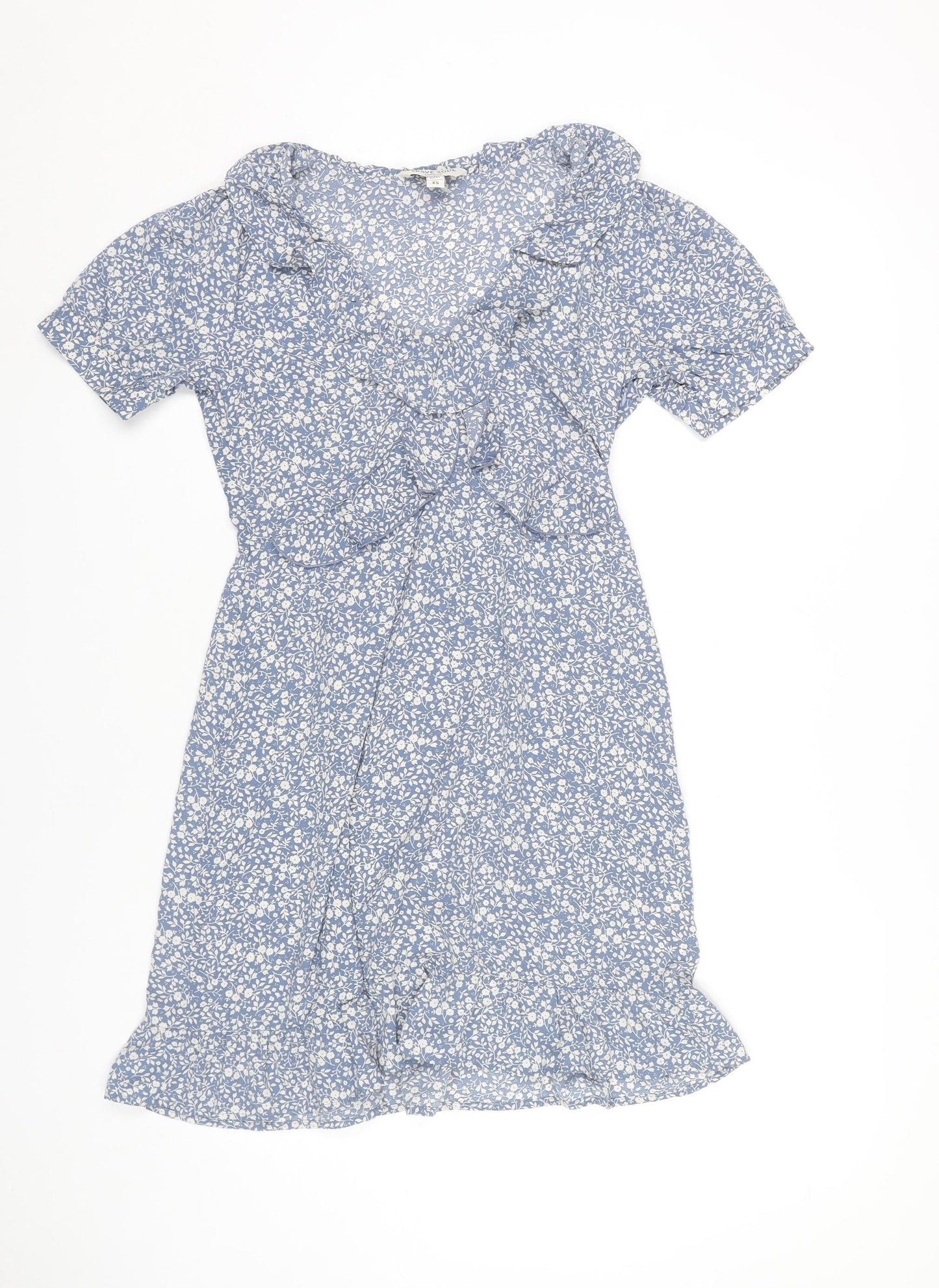 Brave Soul Women’s Blue Floral XS Wrap Dress Short Sleeve Summer