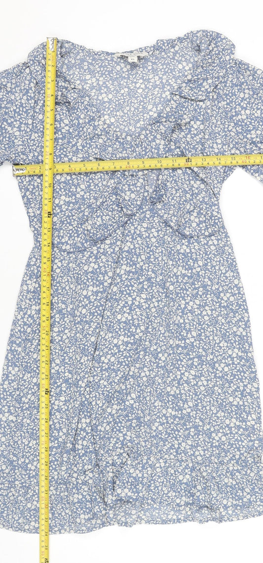 Brave Soul Women’s Blue Floral XS Wrap Dress Short Sleeve Summer