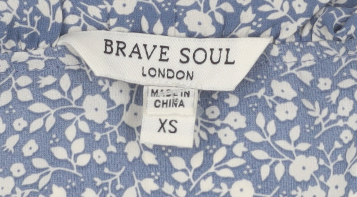 Brave Soul Women’s Blue Floral XS Wrap Dress Short Sleeve Summer