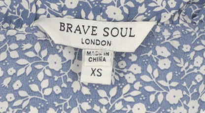 Brave Soul Women’s Blue Floral XS Wrap Dress Short Sleeve Summer