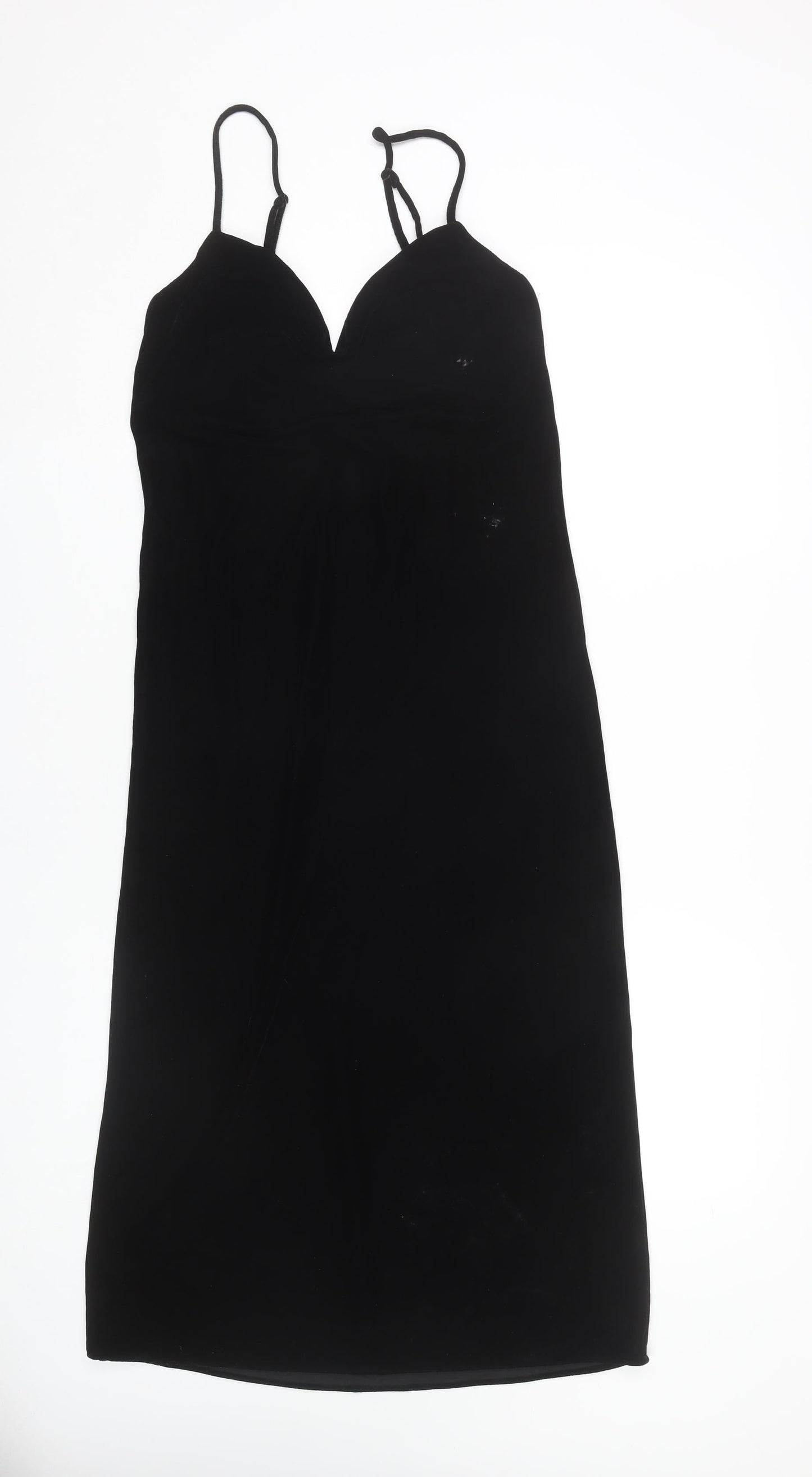 Zara Women Black XS Slip Dress Strappy Velvet Party Cocktail