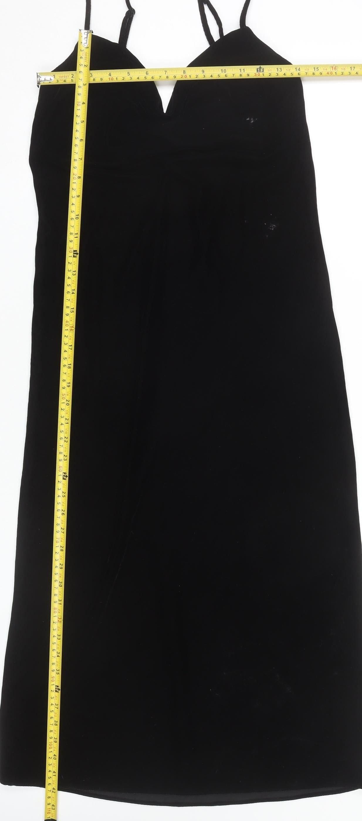 Zara Women Black XS Slip Dress Strappy Velvet Party Cocktail